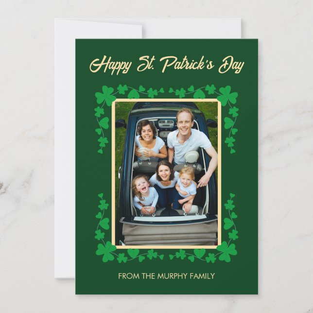 Minimalist lucky shamrock st. Patrick's Day Photo Holiday Card (Front)