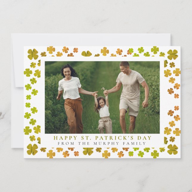 Minimalist lucky shamrock st. Patrick's Day Photo Holiday Card (Front)