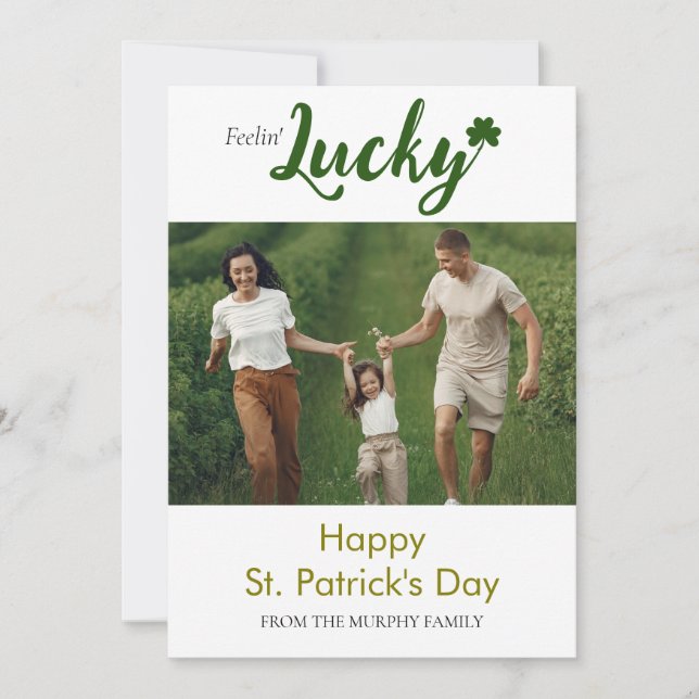 Minimalist lucky shamrock st. Patrick's Day Photo Holiday Card (Front)