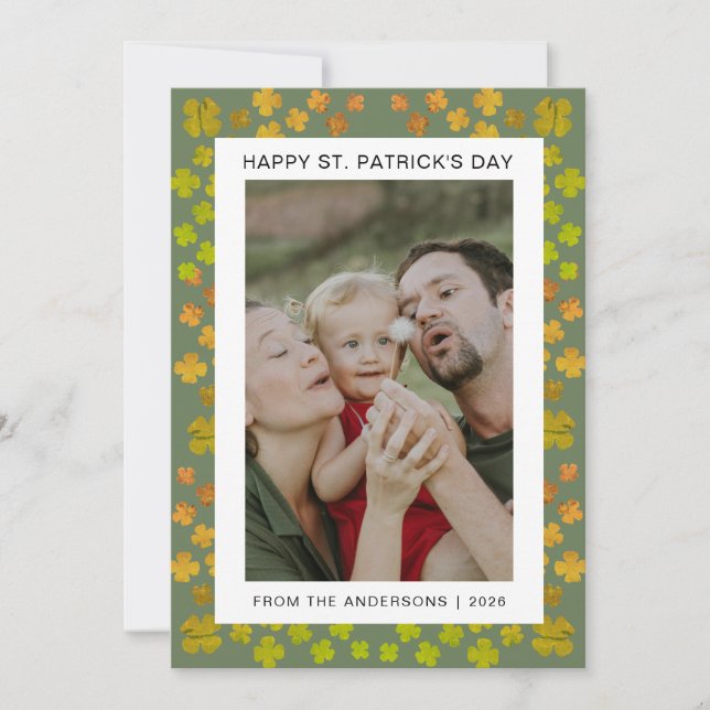 Minimalist lucky shamrock st. Patrick's Day Photo Holiday Card (Front)