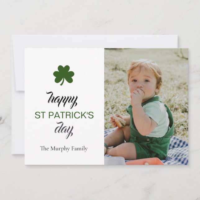 Minimalist lucky shamrock st. Patrick's Day Photo Holiday Card (Front)