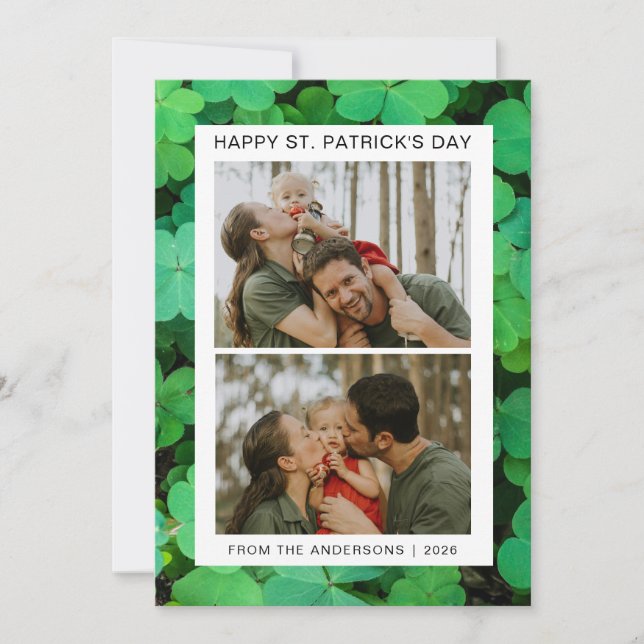 Minimalist lucky shamrock st. Patrick's Day Photo Holiday Card (Front)