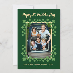 Minimalist lucky shamrock st. Patrick's Day Photo Holiday Card