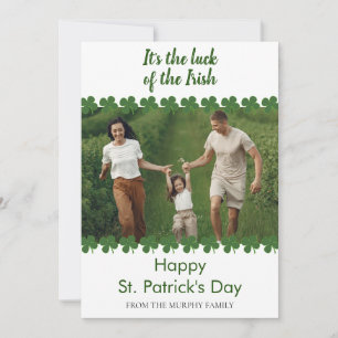 Minimalist lucky shamrock st. Patrick's Day Photo Holiday Card