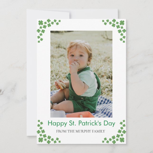 Minimalist lucky shamrock st. Patrick's Day Photo Holiday Card (Front)