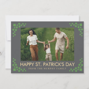 Minimalist lucky shamrock st. Patrick's Day Photo Holiday Card