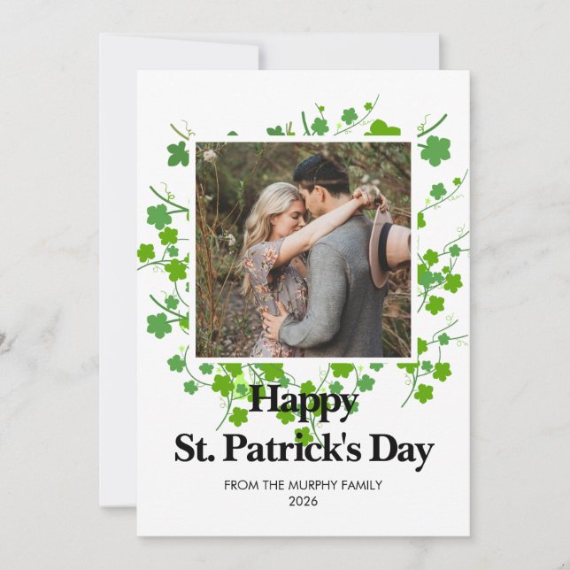 Minimalist lucky shamrock st. Patrick's Day Photo Holiday Card (Front)