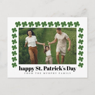 Minimalist lucky shamrock st. Patrick's Day Photo Holiday Postcard