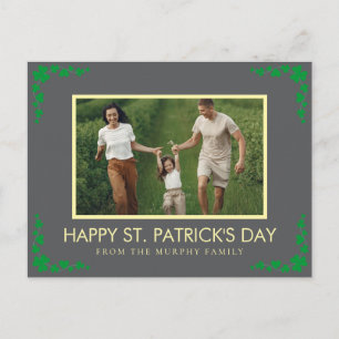 Minimalist lucky shamrock st. Patrick's Day Photo Holiday Postcard