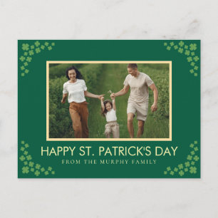 Minimalist lucky shamrock st. Patrick's Day Photo Holiday Postcard