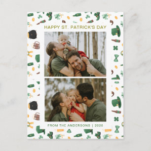 Minimalist lucky shamrock st. Patrick's Day Photo Holiday Postcard