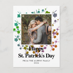 Minimalist lucky shamrock st. Patrick's Day Photo Holiday Postcard