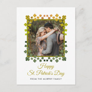 Minimalist lucky shamrock st. Patrick's Day Photo Holiday Postcard