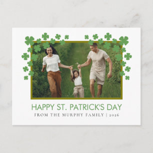 Minimalist lucky shamrock st. Patrick's Day Photo Holiday Postcard