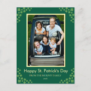 Minimalist lucky shamrock st. Patrick's Day Photo Holiday Postcard