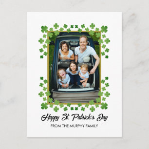 Minimalist lucky shamrock st. Patrick's Day Photo Holiday Postcard