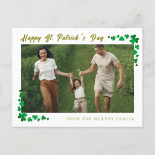 Minimalist lucky shamrock st. Patrick's Day photo Holiday Postcard