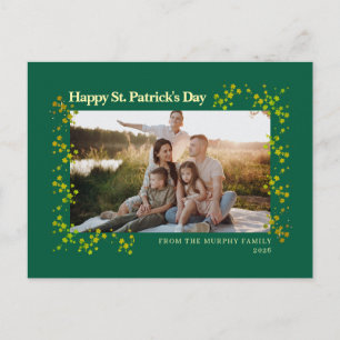 Minimalist lucky shamrock st. Patrick's Day Photo Holiday Postcard