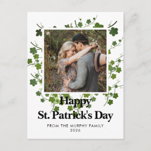Minimalist lucky shamrock st. Patrick's Day Photo Holiday Postcard