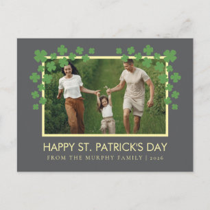 Minimalist lucky shamrock st. Patrick's Day Photo Holiday Postcard