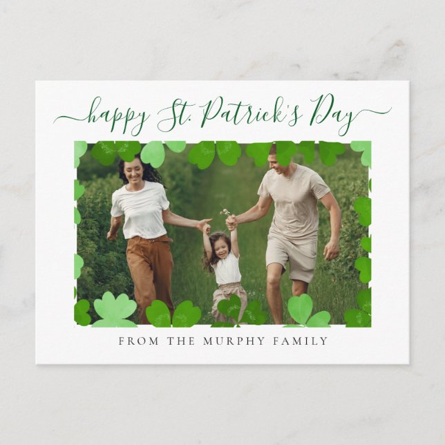 Minimalist lucky shamrock st. Patrick's Day Photo Holiday Postcard (Front)