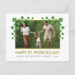 Minimalist lucky shamrock st. Patrick's Day Photo Holiday Postcard