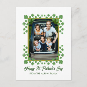 Minimalist lucky shamrock st. Patrick's Day Photo Holiday Postcard
