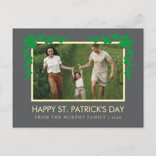 Minimalist lucky shamrock st. Patrick's Day Photo Holiday Postcard