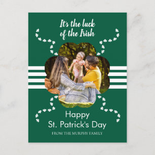Minimalist lucky shamrock st. Patrick's Day Photo Holiday Postcard