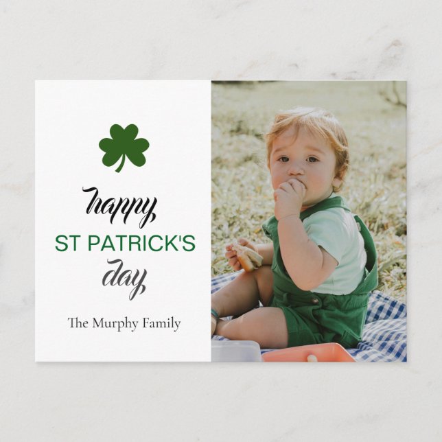 Minimalist lucky shamrock st. Patrick's Day Photo Holiday Postcard (Front)
