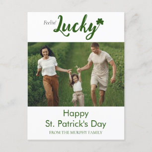 Minimalist lucky shamrock st. Patrick's Day Photo Holiday Postcard