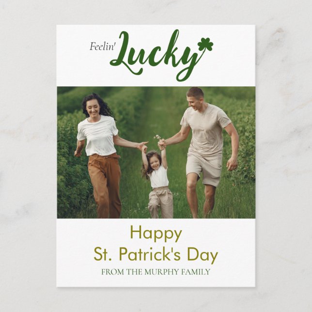 Minimalist lucky shamrock st. Patrick's Day Photo Holiday Postcard (Front)