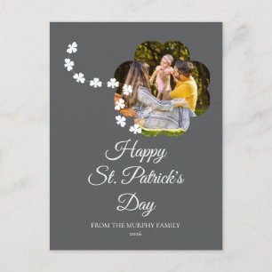 Minimalist lucky shamrock st. Patrick's Day Photo Holiday Postcard