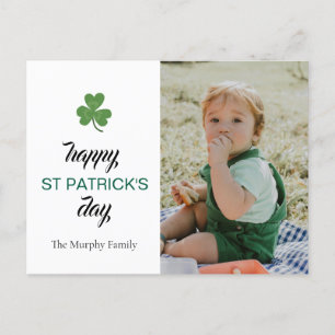 Minimalist lucky shamrock st. Patrick's Day Photo Holiday Postcard