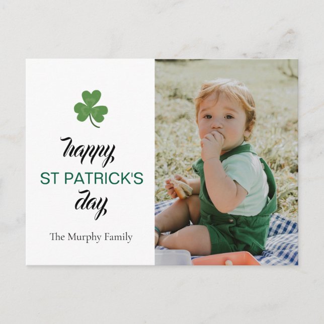 Minimalist lucky shamrock st. Patrick's Day Photo Holiday Postcard (Front)