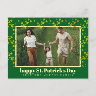 Minimalist lucky shamrock st. Patrick's Day Photo Holiday Postcard