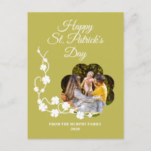 Minimalist lucky shamrock st. Patrick's Day Photo Holiday Postcard