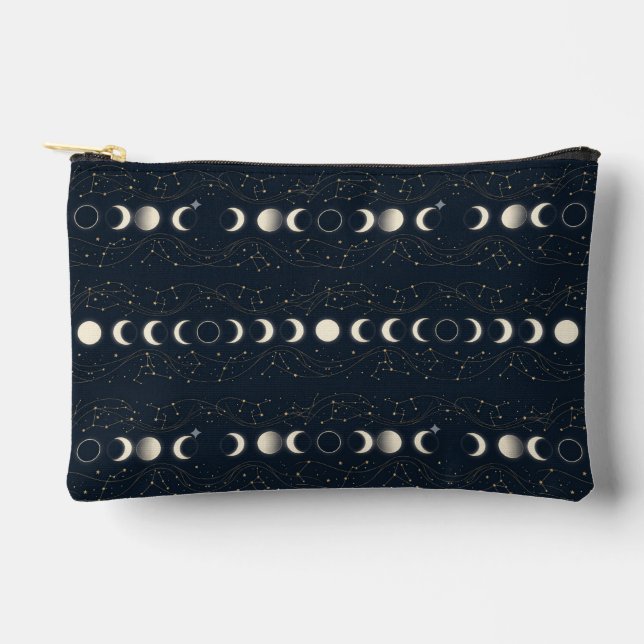 Minimalist Lunar Phases Pattern with Stars and Nig Accessory Pouch (Front)