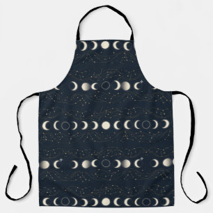 Minimalist Lunar Phases Pattern with Stars and Nig Apron