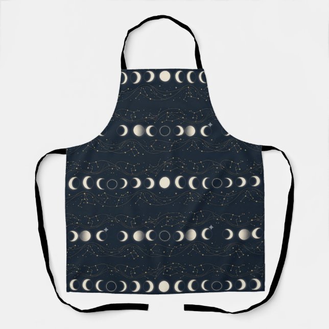 Minimalist Lunar Phases Pattern with Stars and Nig Apron (Front)