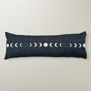 Minimalist Lunar Phases Pattern with Stars and Nig Body Cushion