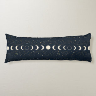 Minimalist Lunar Phases Pattern with Stars and Nig Body Cushion