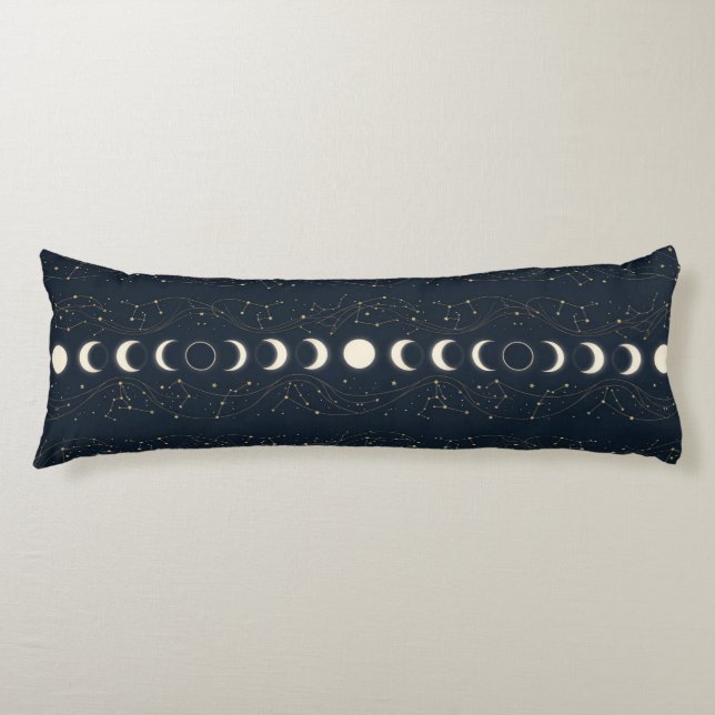 Minimalist Lunar Phases Pattern with Stars and Nig Body Cushion (Front)