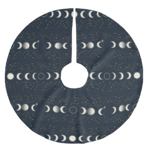 Minimalist Lunar Phases Pattern with Stars and Nig Brushed Polyester Tree Skirt