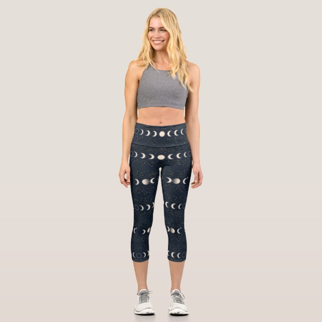Minimalist Lunar Phases Pattern with Stars and Nig Capri Leggings (Front)