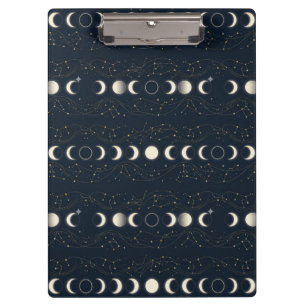 Minimalist Lunar Phases Pattern with Stars and Nig Clipboard