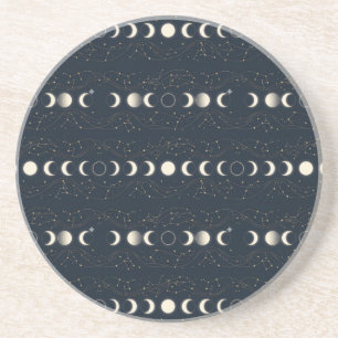 Minimalist Lunar Phases Pattern with Stars and Nig Coaster
