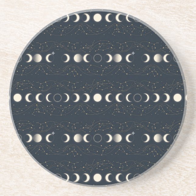 Minimalist Lunar Phases Pattern with Stars and Nig Coaster (Front)