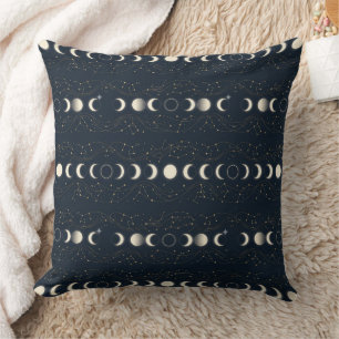 Minimalist Lunar Phases Pattern with Stars and Nig Cushion