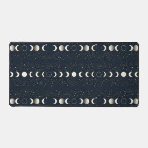 Minimalist Lunar Phases Pattern with Stars and Nig Desk Mat